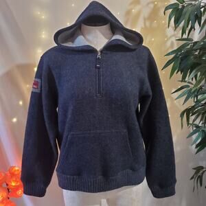 Abercrombie & Fitch Vintage Y2K Wool Blend 1/2 Zip Blue Hooded Sweater Womens L